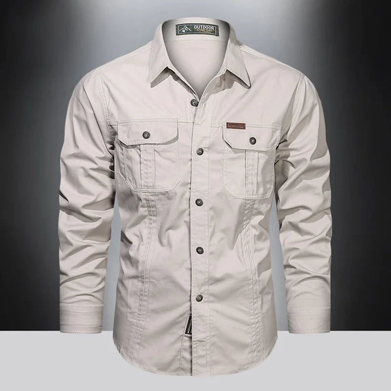 2024 Cargo Shirt Men Long Sleeve Casual Cotton Shirts